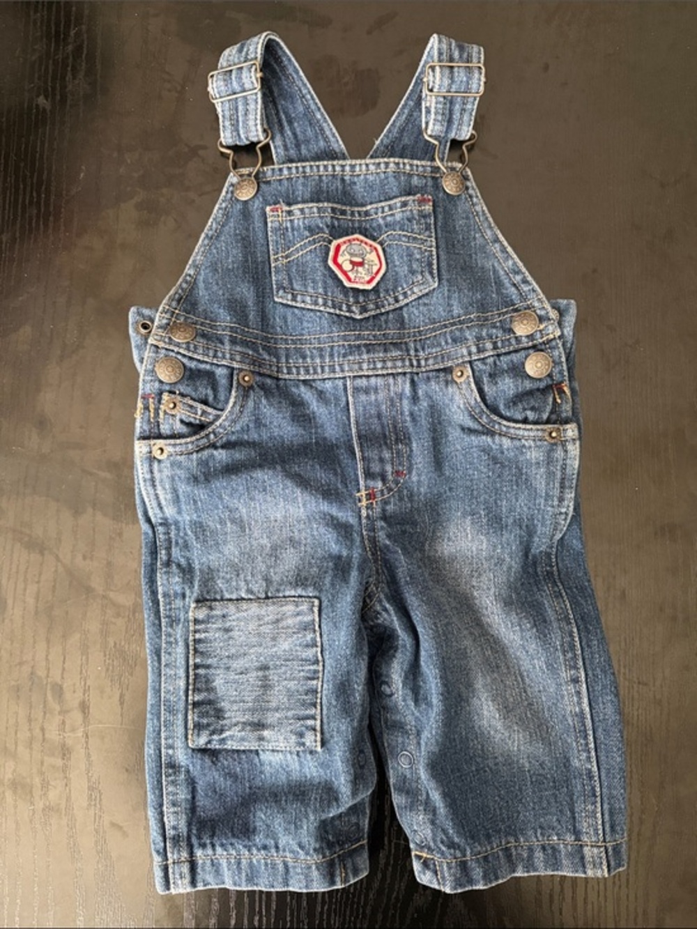 Blue Denim Short Overalls with Patch